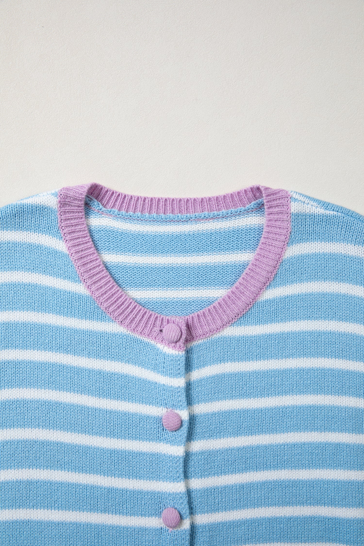 Sky Blue Stripe Striped Long Sleeve Round Neck Open Front Cardigan