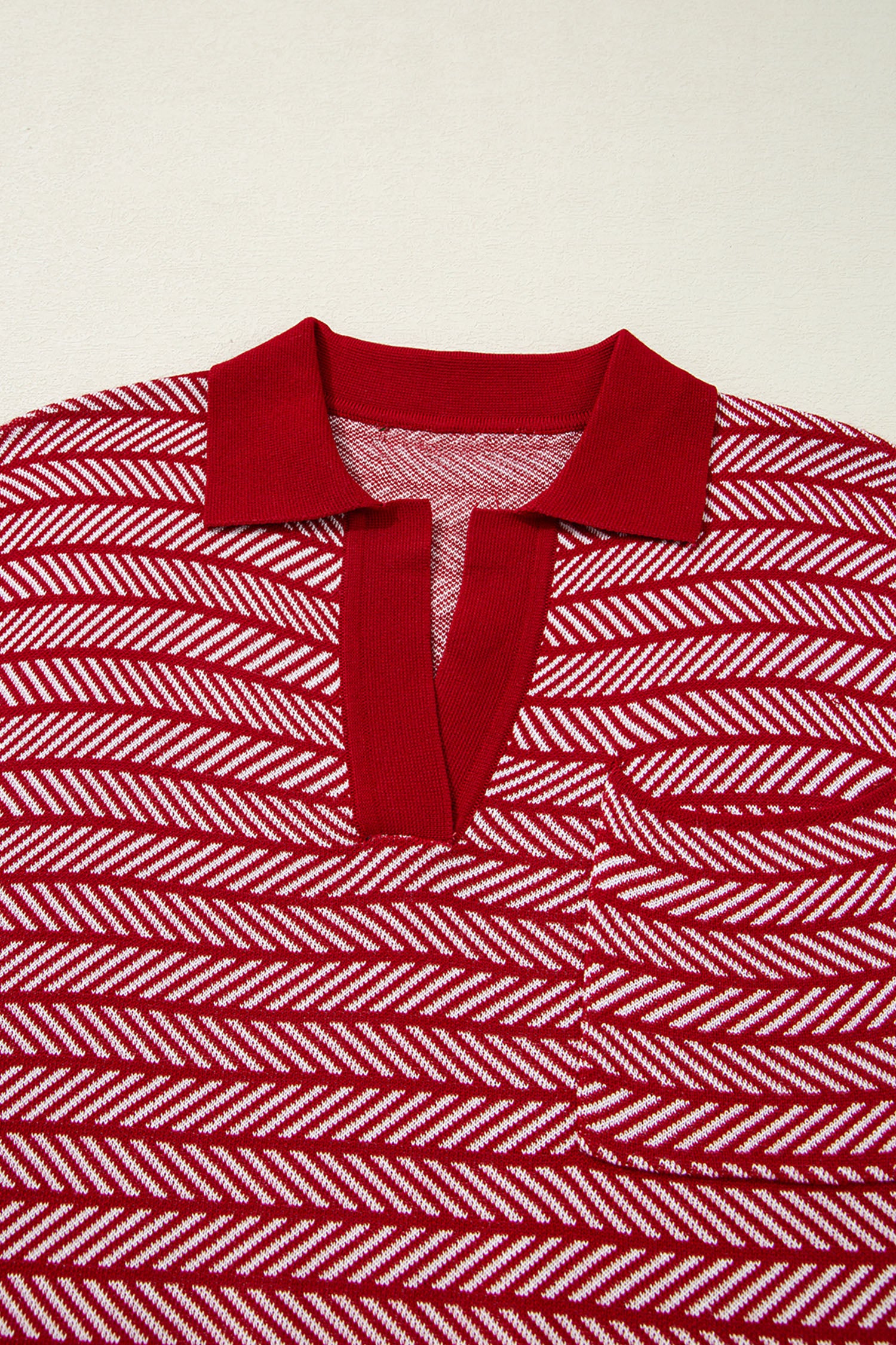 Red Stripe Contrast Trim Sleeveless Polo Collar Sweater