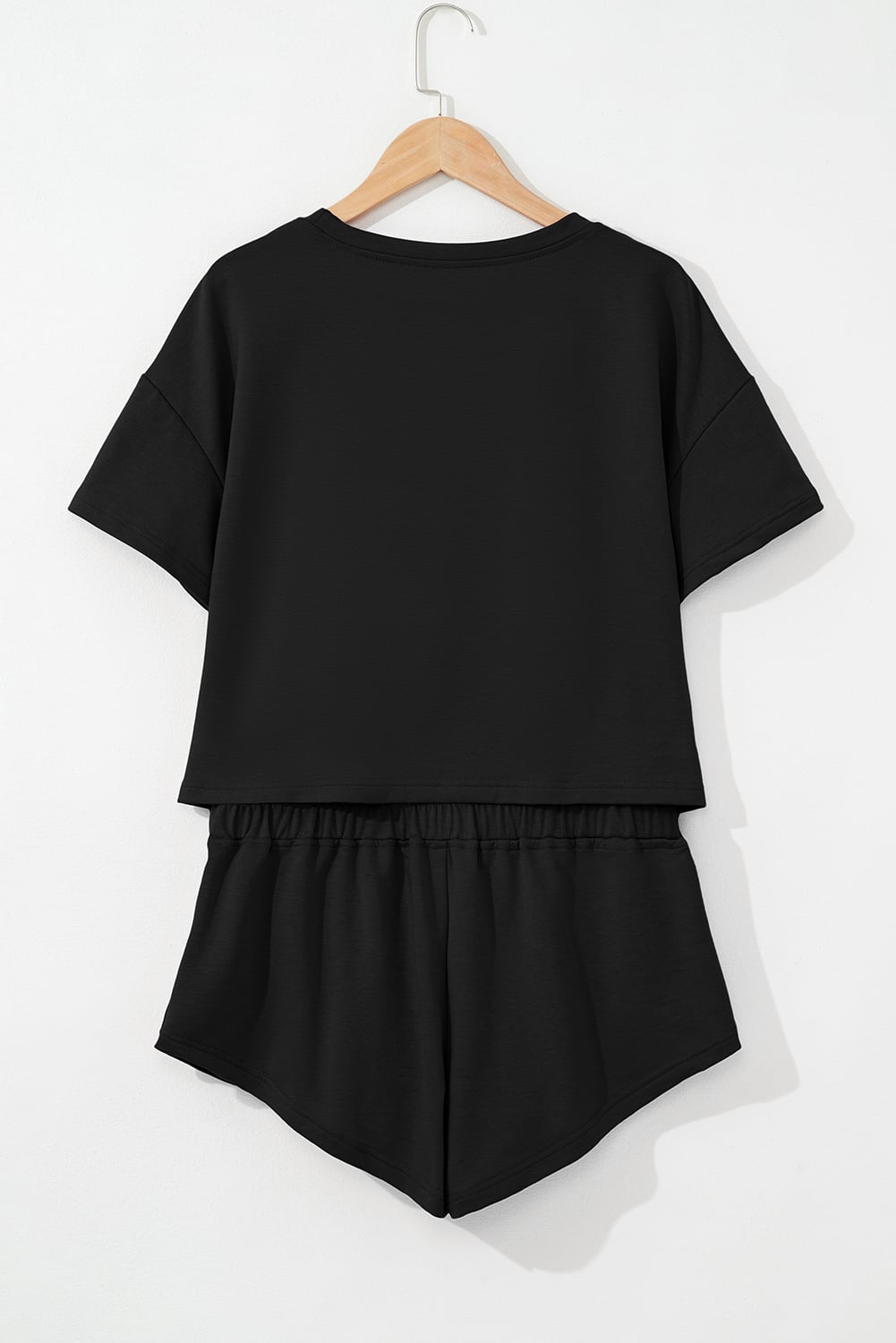 Black 2pcs Cropped Tee and Ruffle High Waist Skort Set