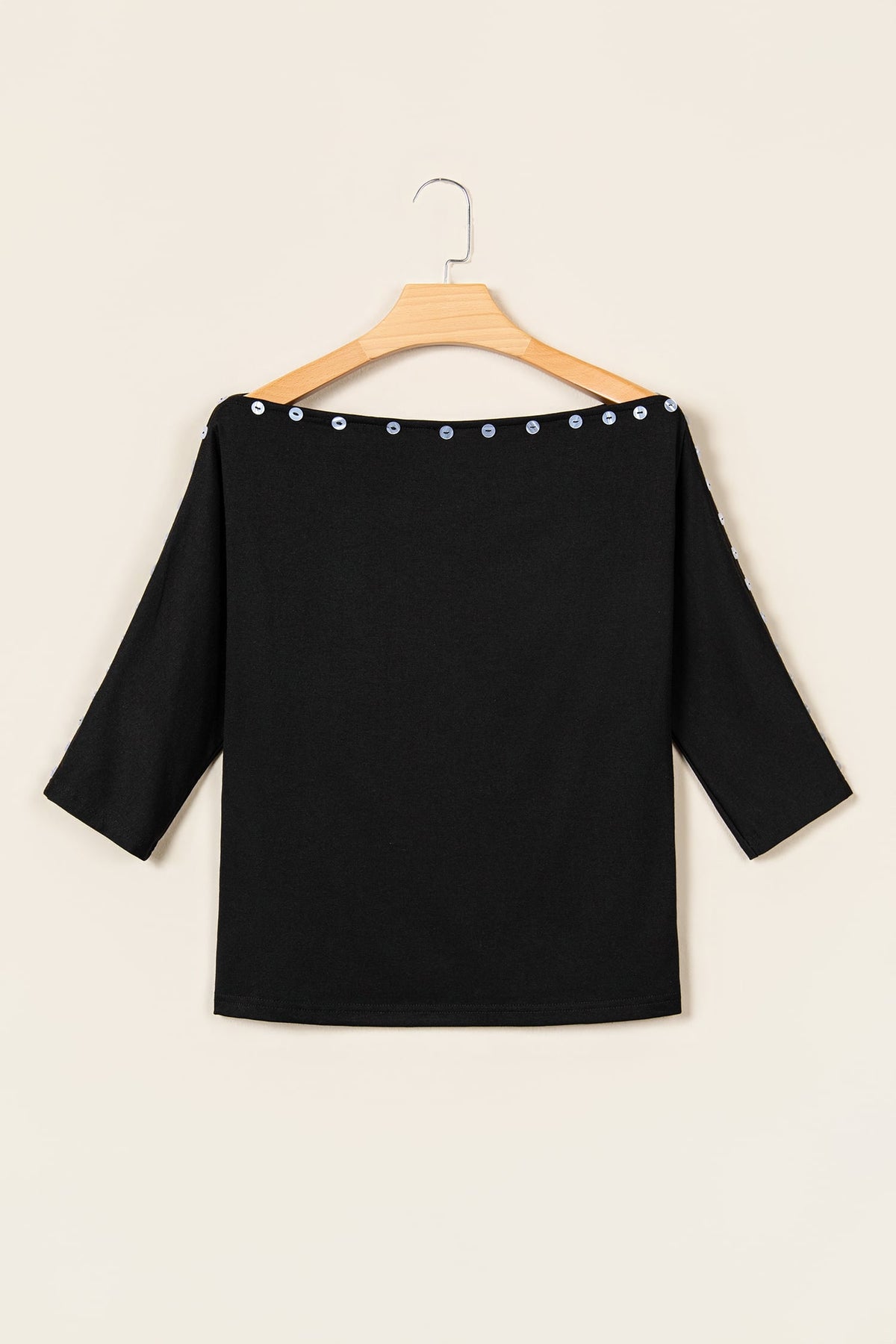 Black 3/4 Sleeve Button Detail Off Shoulder Top