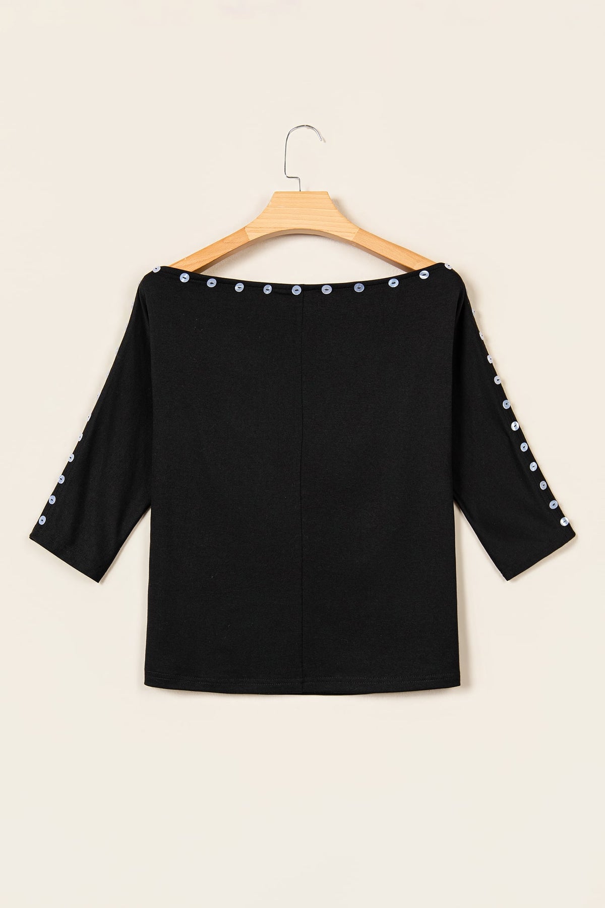 Black 3/4 Sleeve Button Detail Off Shoulder Top