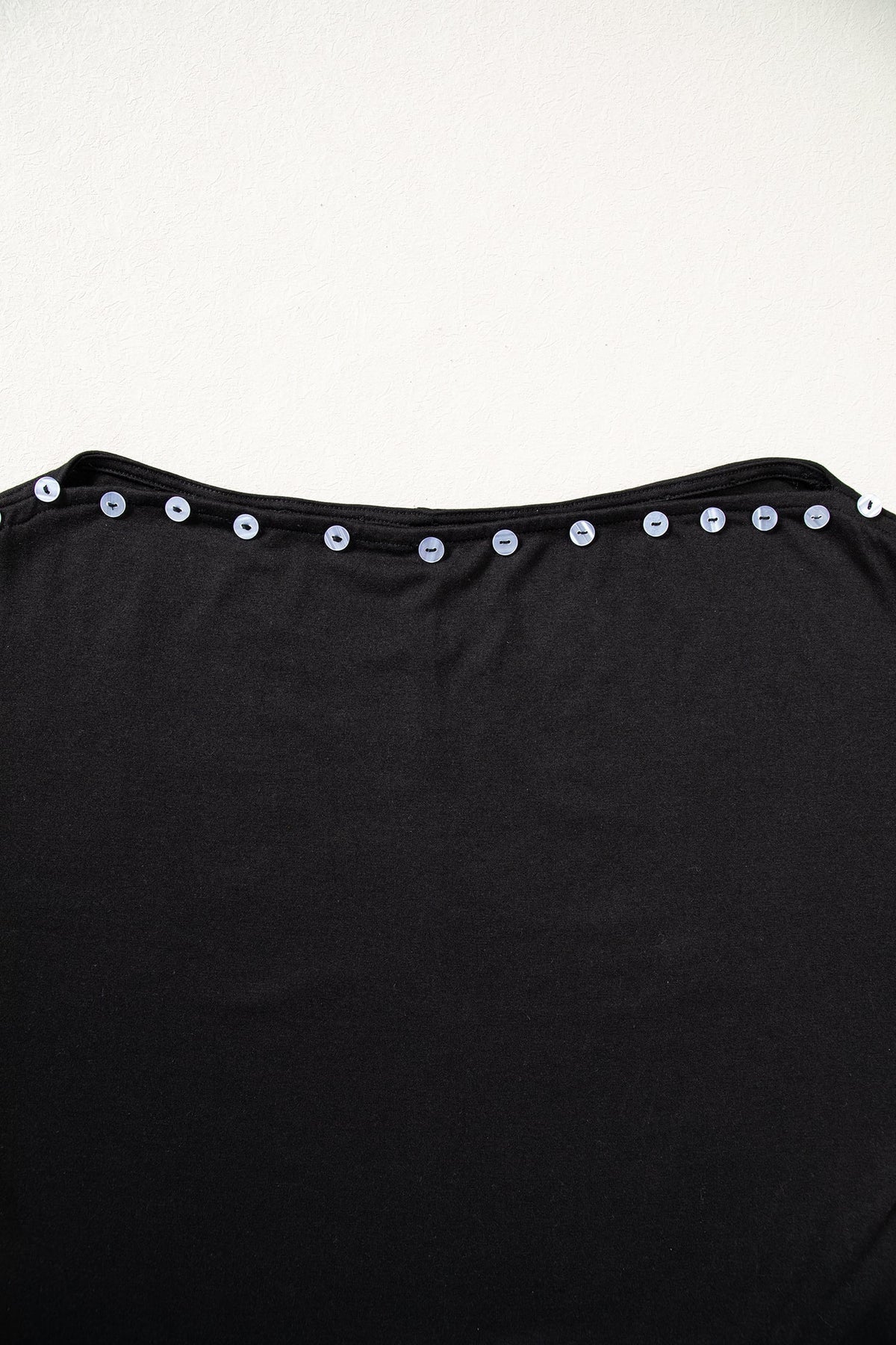 Black 3/4 Sleeve Button Detail Off Shoulder Top