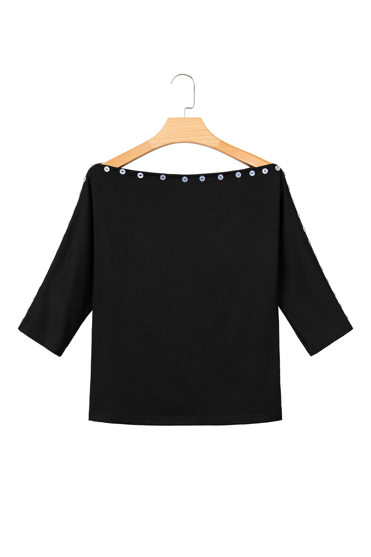 Black 3/4 Sleeve Button Detail Off Shoulder Top