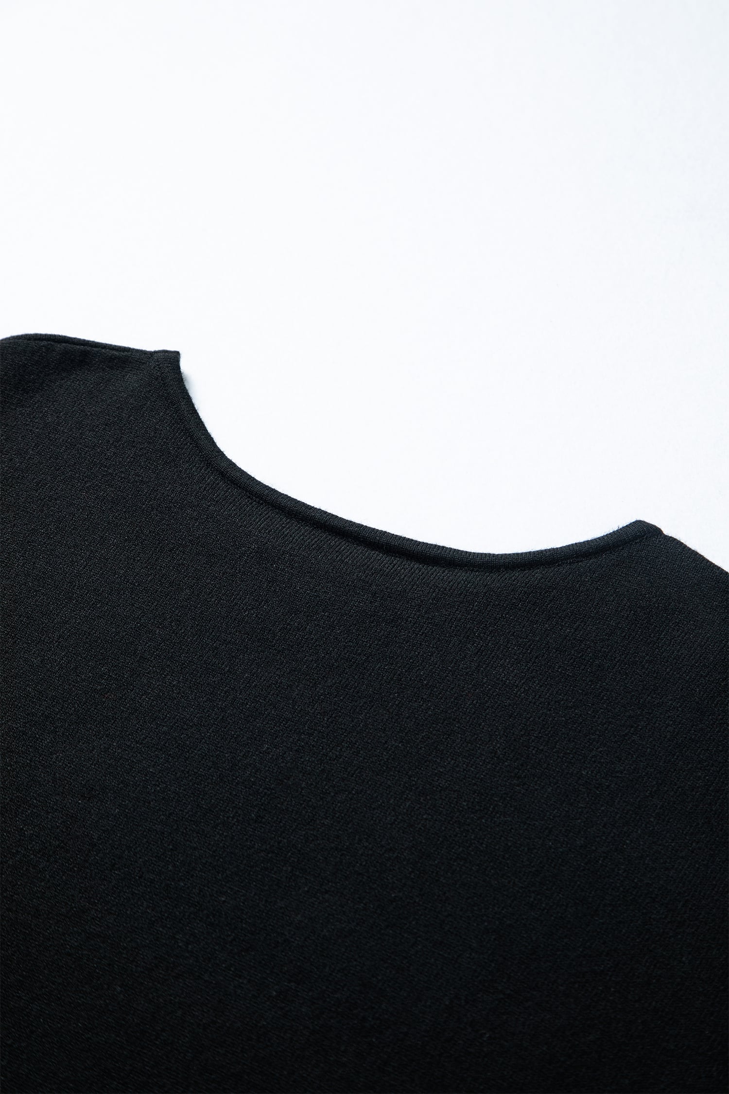 Black Asymmetric Neck Batwing Sleeve Shift Mini Sweater Dress