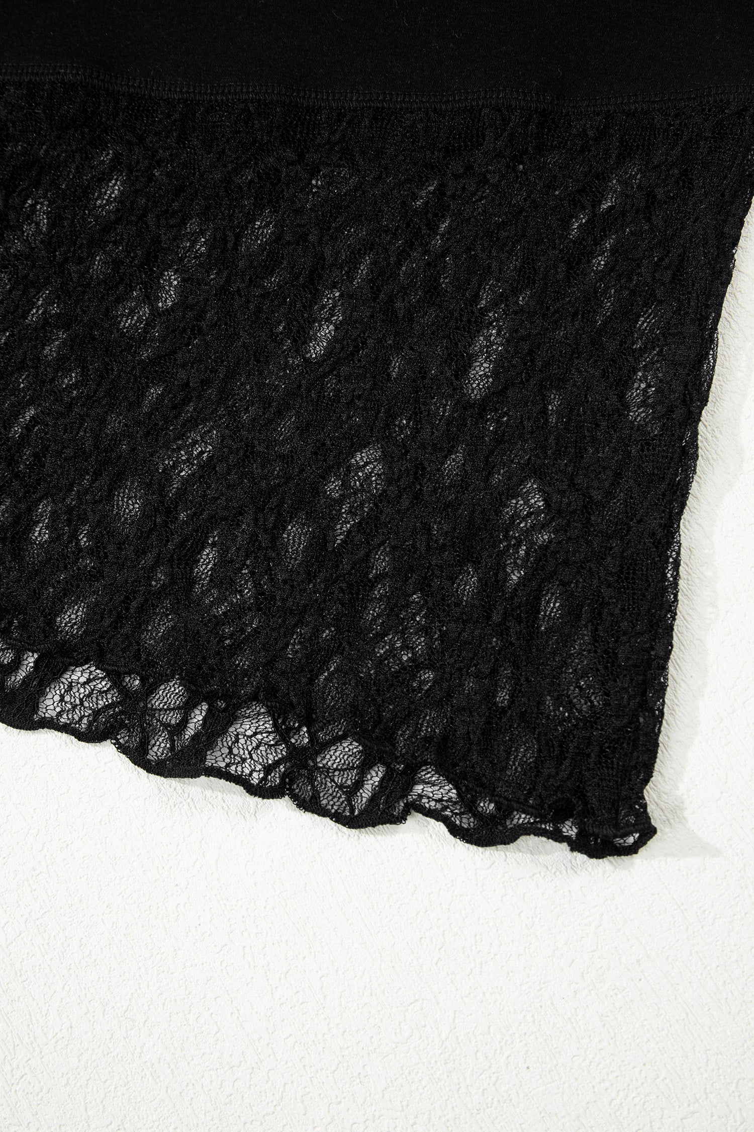 Black Asymmetric Panels Sheer Floral Lace Patchwork Long Sleeve Top