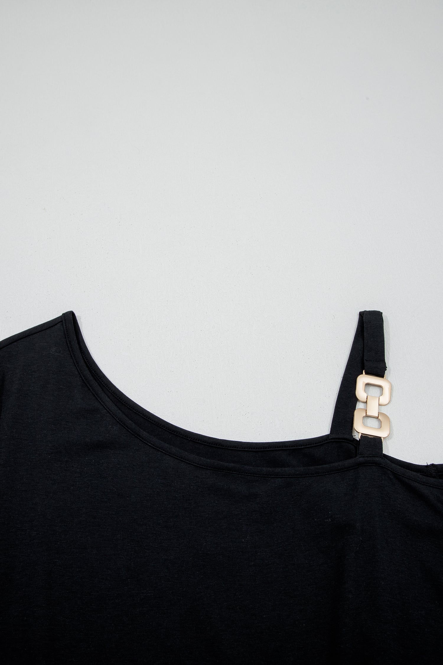 Black Asymmetric Shoulder Detail Short Sleeve Plus Size Maxi Dress