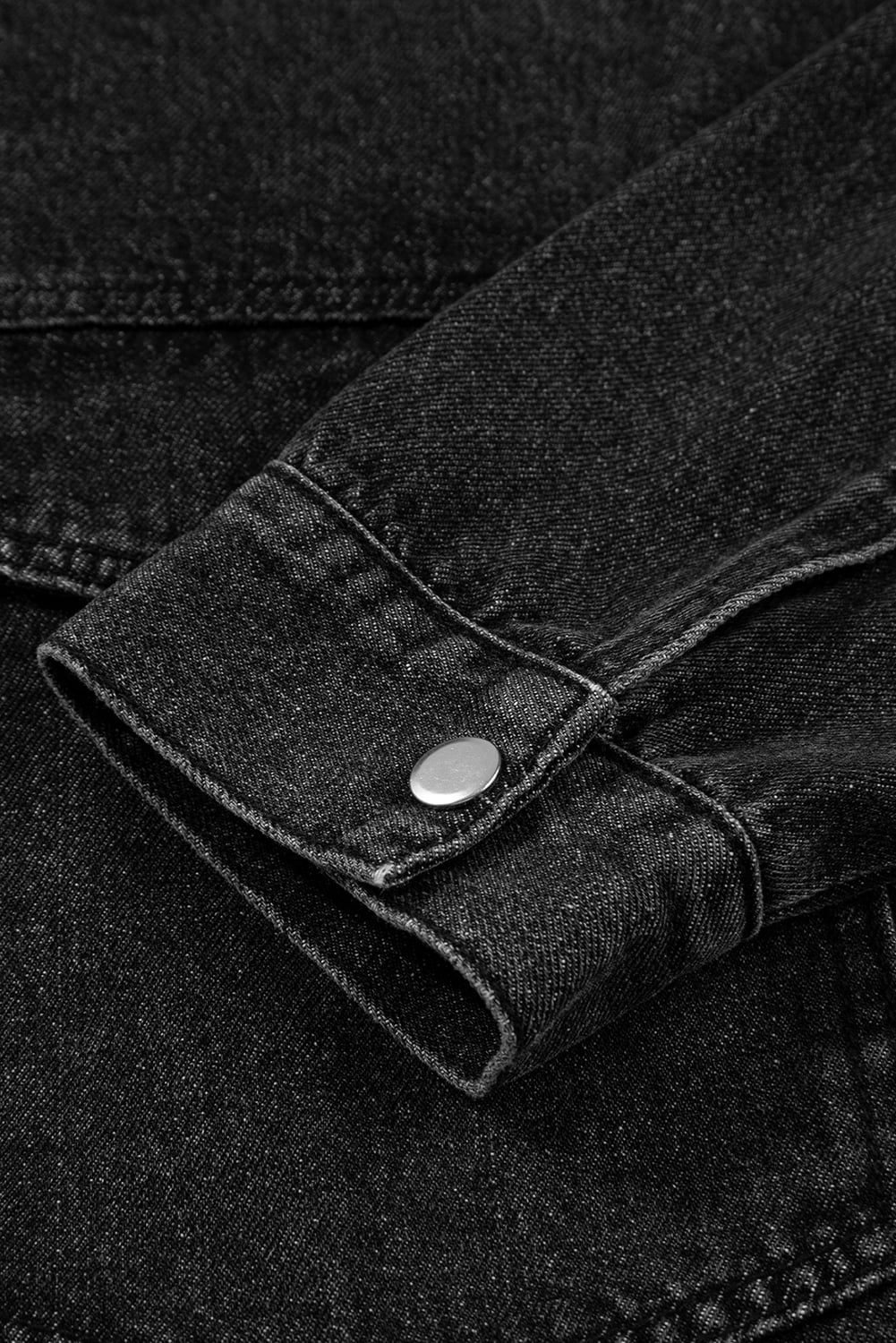 Black Big Chest Pocket Drop Shoulder Hooded Denim Jacket