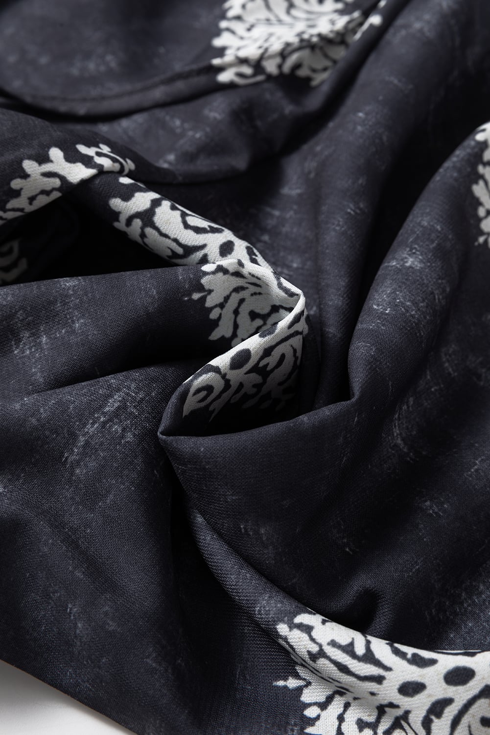 Black Bohemian Printed Drawstring Elastic Waistband Wide Leg Pants