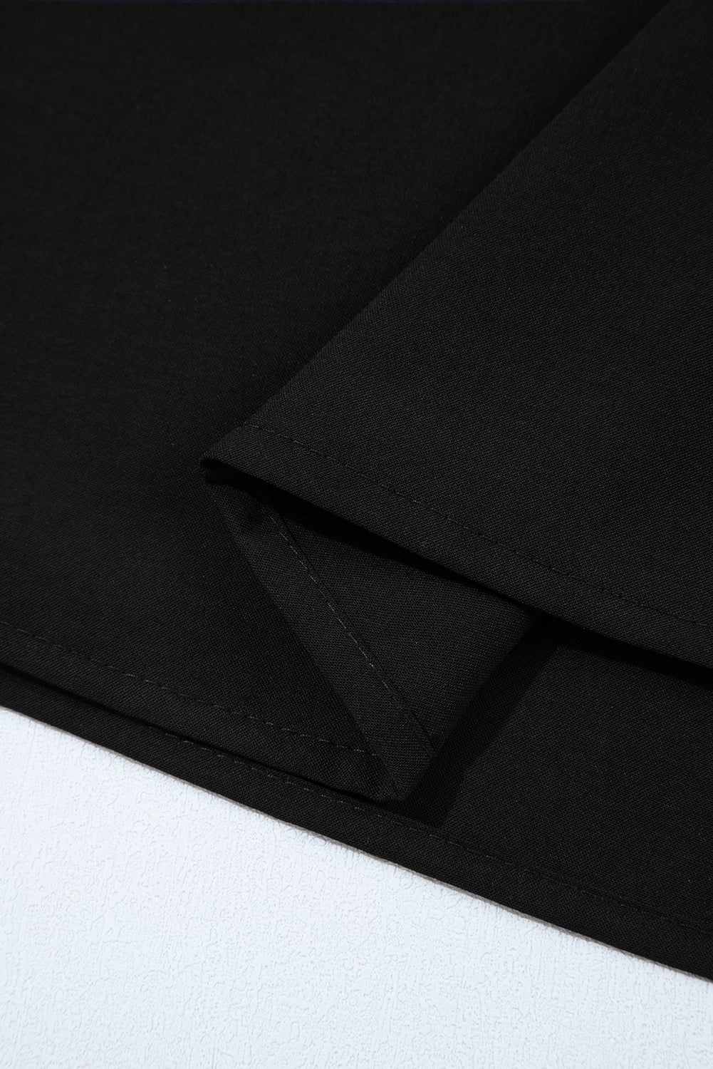 Black Bow Decor Puff Sleeve Split Neck Blouse