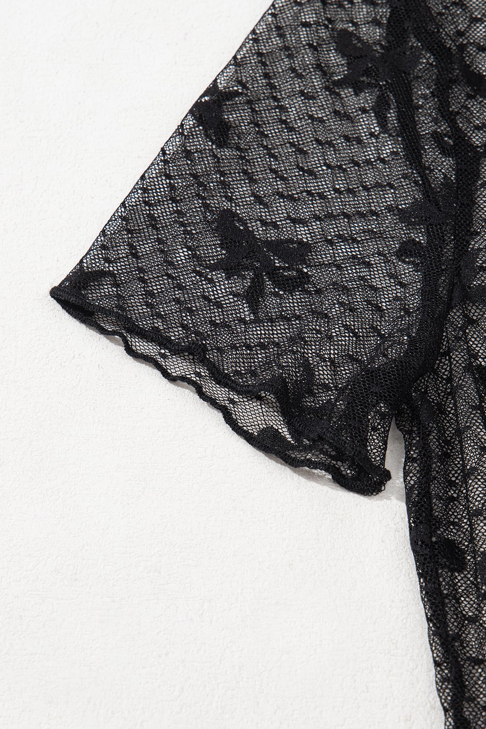 Black Bow Knot Dotted See-through Mesh Patched Slim Fit Blouse