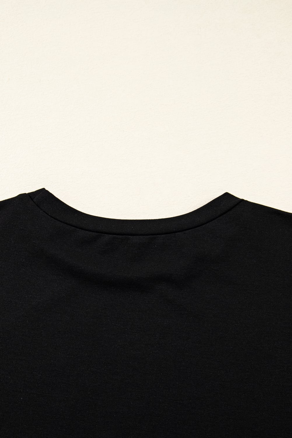 Black Bow Knot Patchwork Crewneck Plus Size Blouse