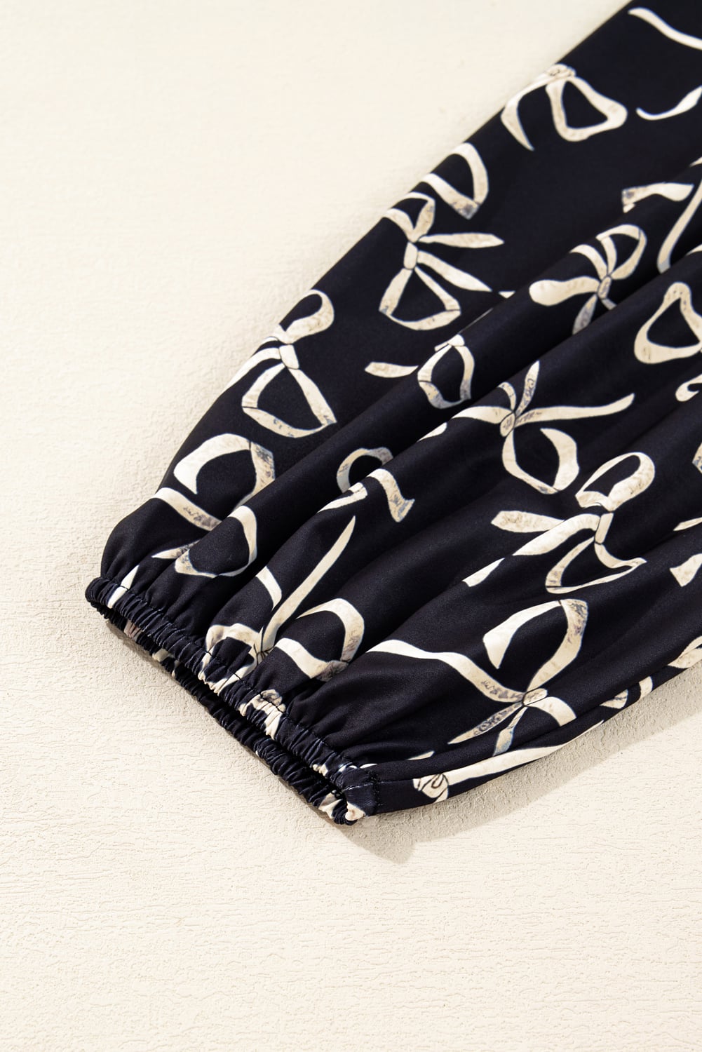 Black Bow Knot Patchwork Crewneck Plus Size Blouse