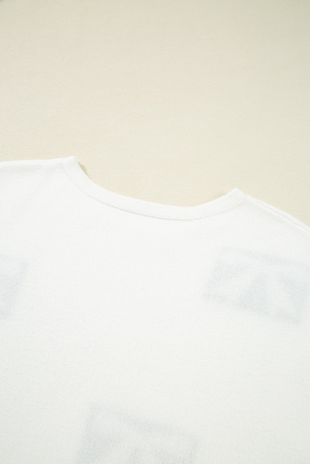 White Bow Pattern Knit Short Sleeve Sweater
