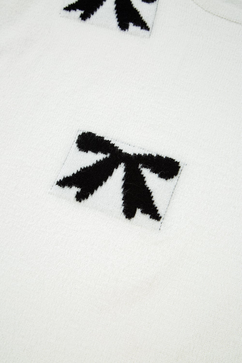 White Bow Pattern Knit Short Sleeve Sweater