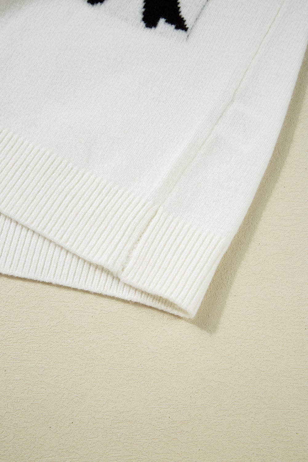 White Bow Pattern Knit Short Sleeve Sweater