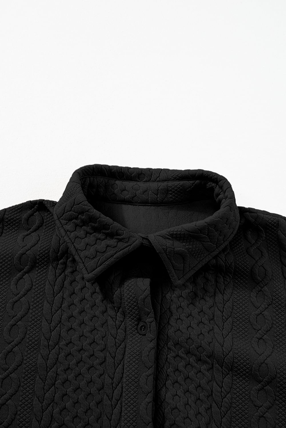Black Cable Texture Puff Sleeve Loose Shacket
