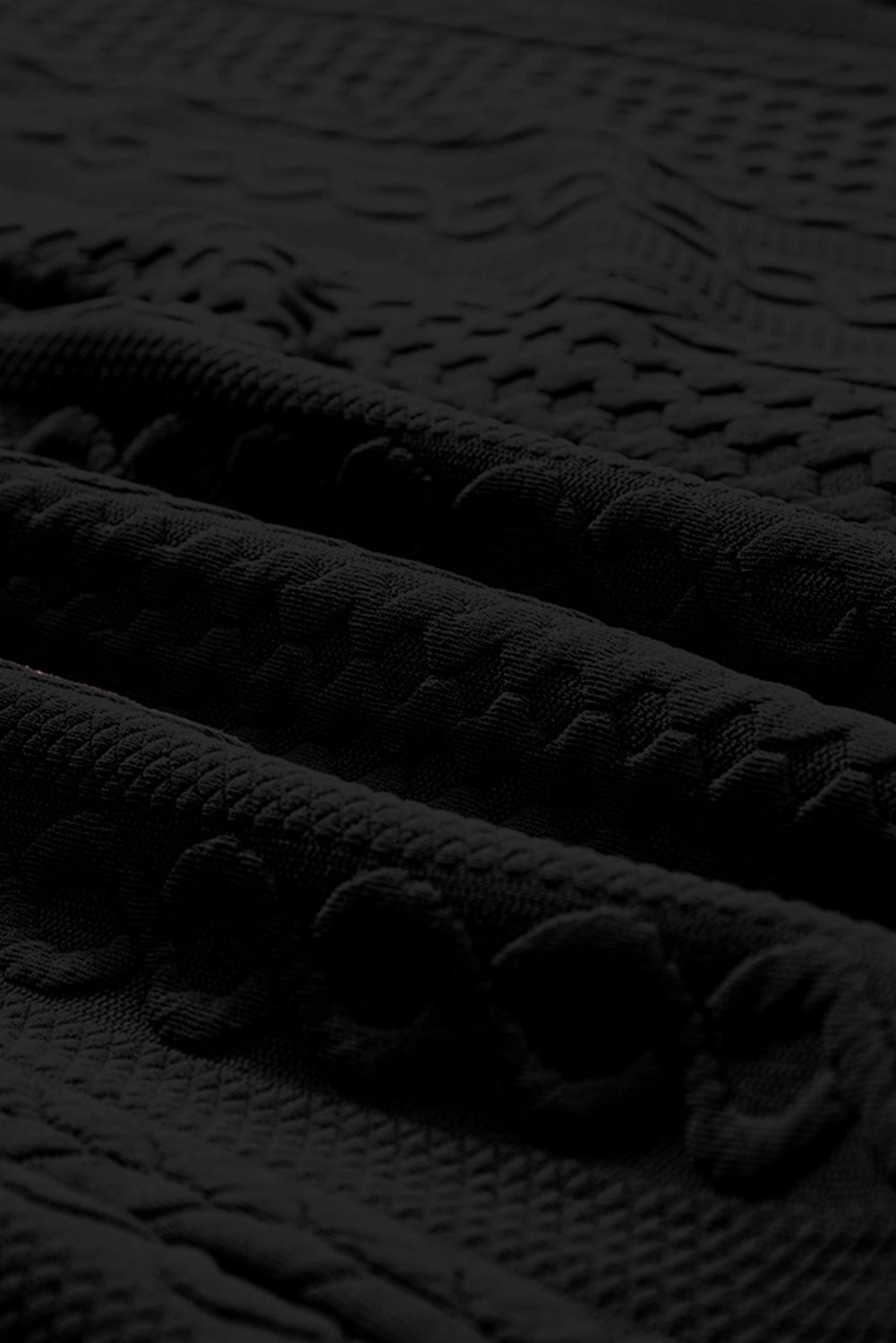 Black Cable Texture Puff Sleeve Loose Shacket