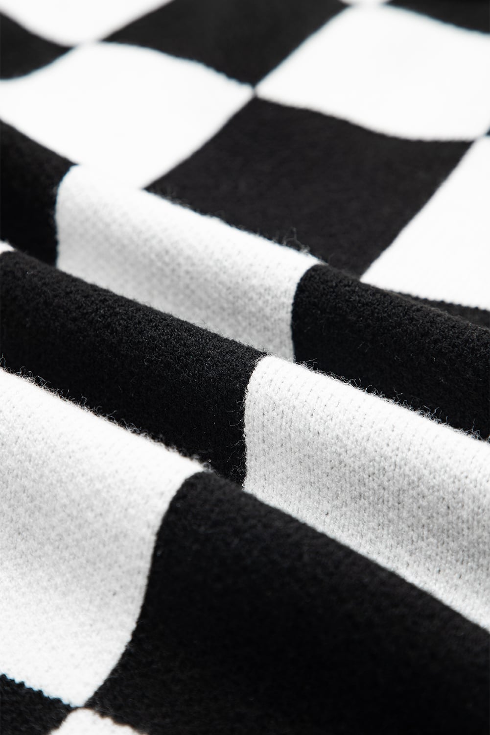 Black Checked Notched Neckline Drop Shoulder Knit Sweater