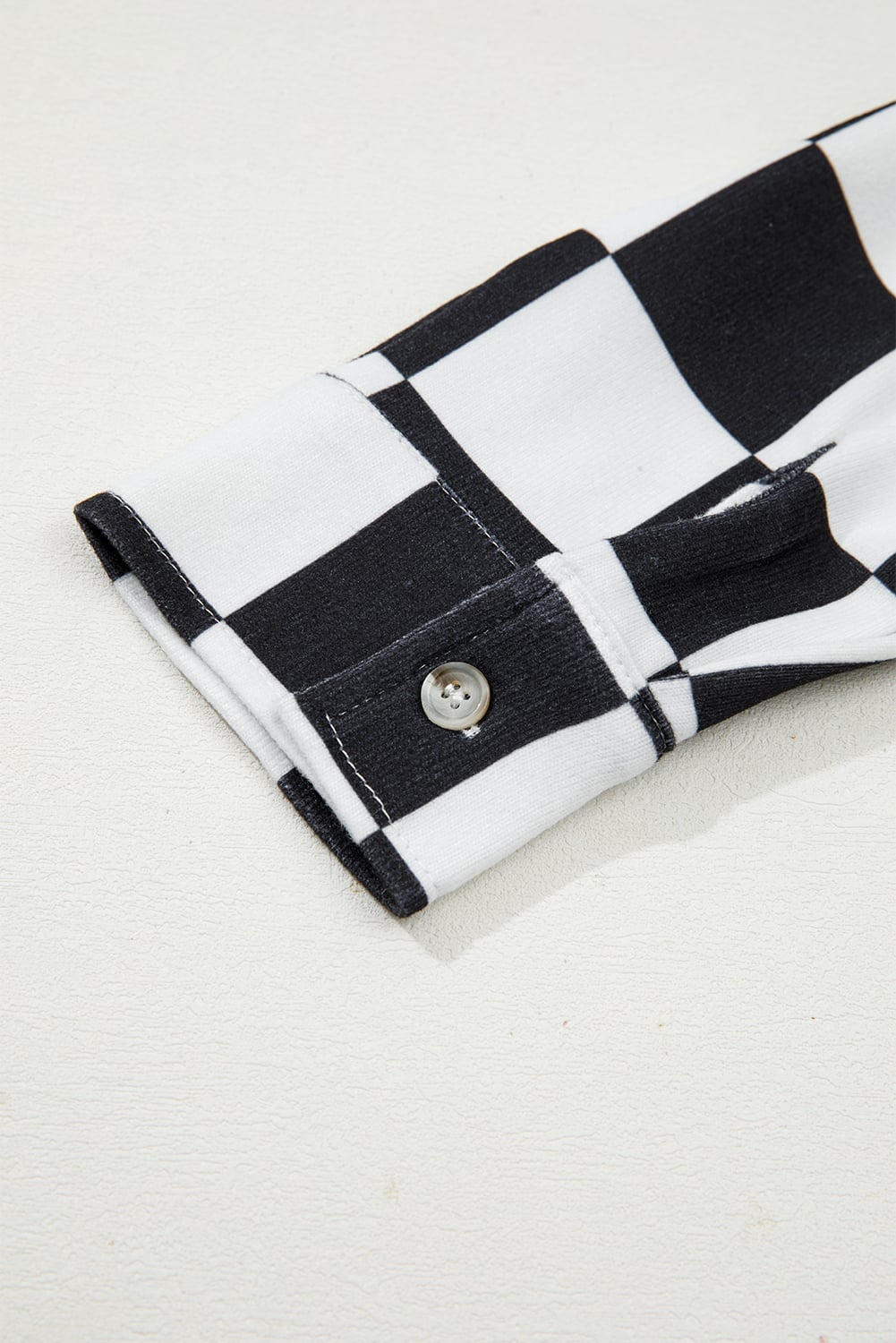 Black Checkerboard Flap Pocket Button Front Shacket