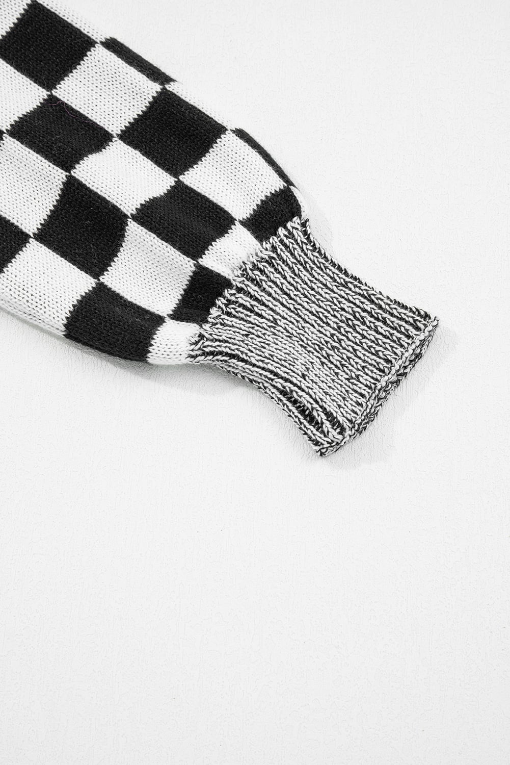 Black Checkered Open Front Drop Shoulder Cardigan