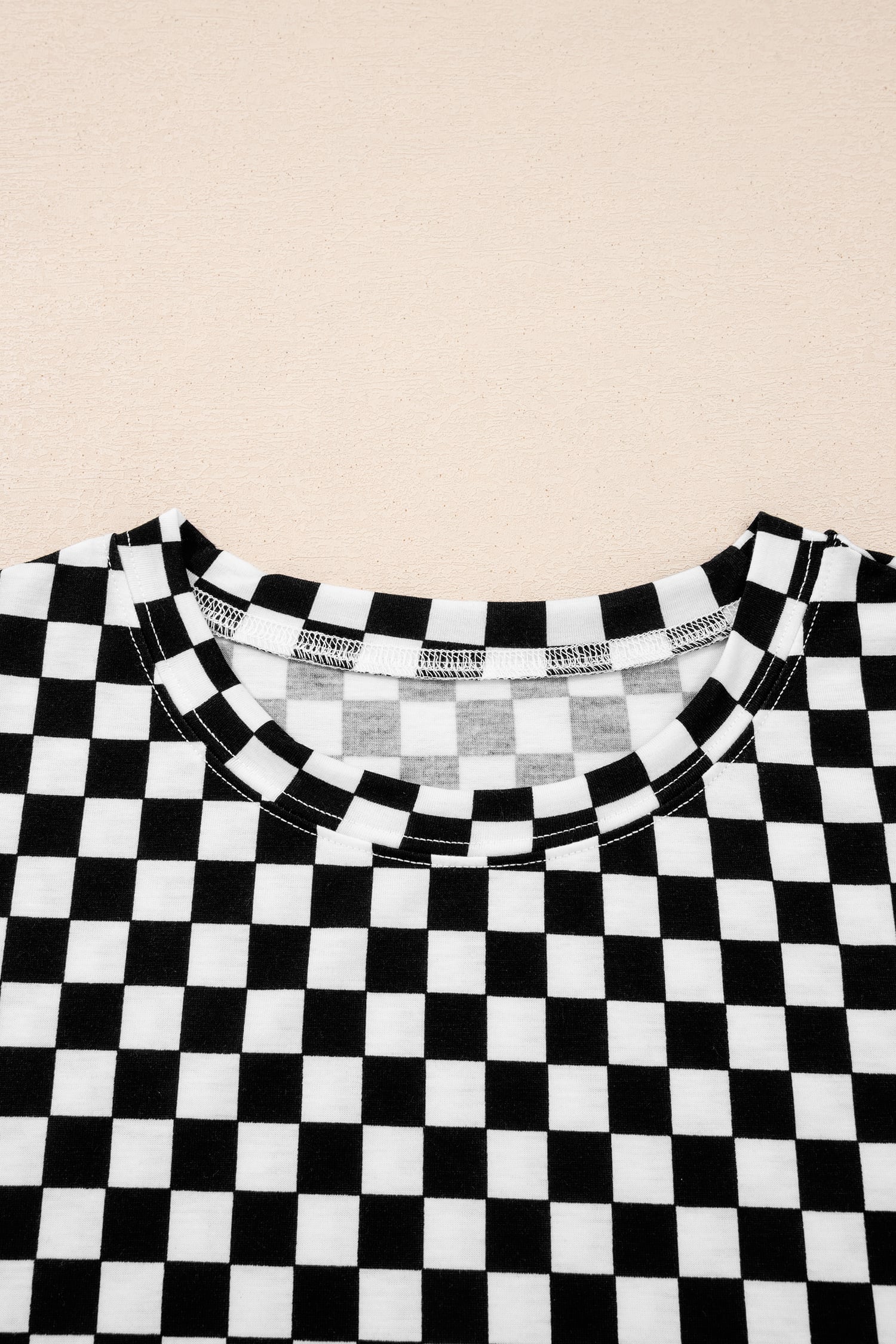 Black Checkered Print Half Sleeve Tee 2pcs Lounge Pant Set