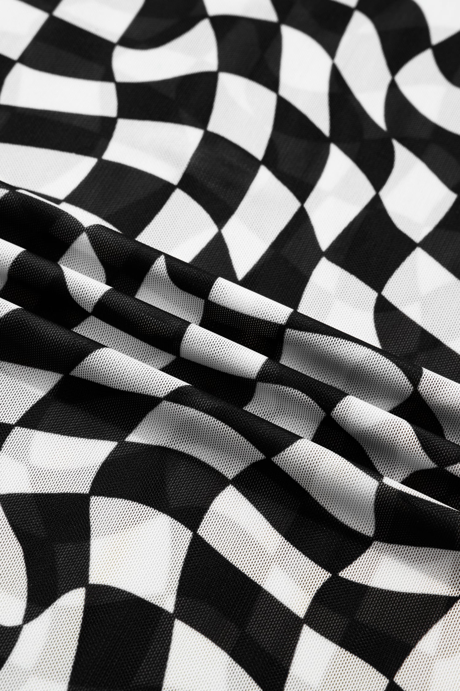 Black Checkered Print Crew Neck Mesh T Shirt