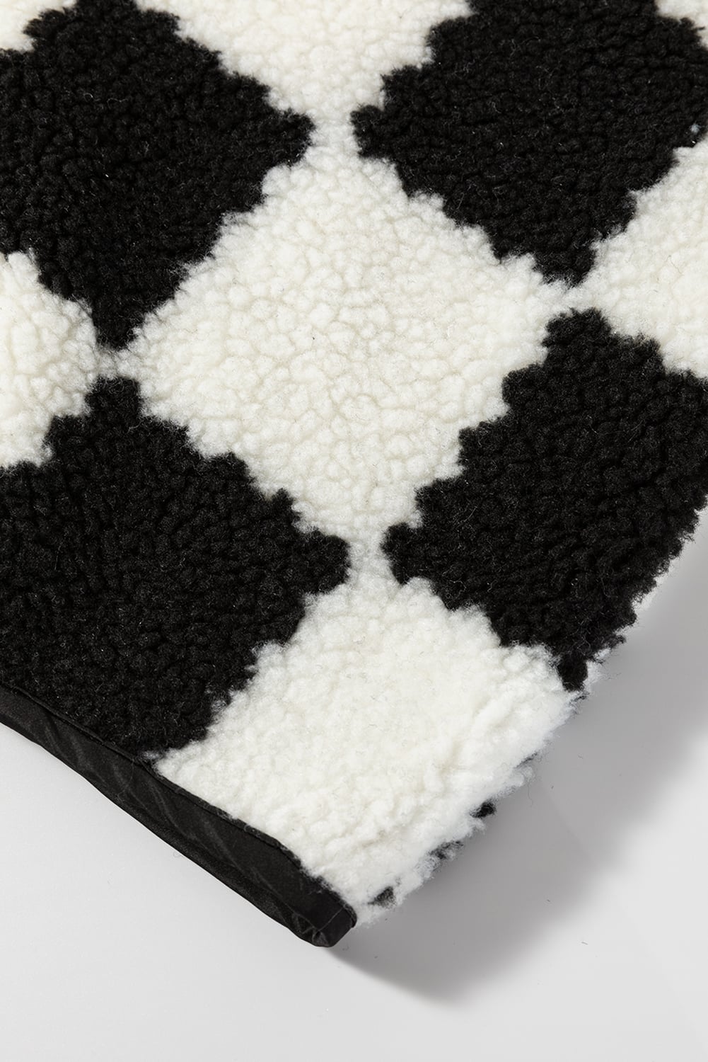 Black Checkered Sherpa Collared Jacket Vest