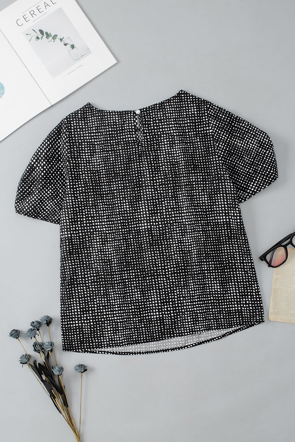 Black Cheetah Short Puff Sleeve Blouse