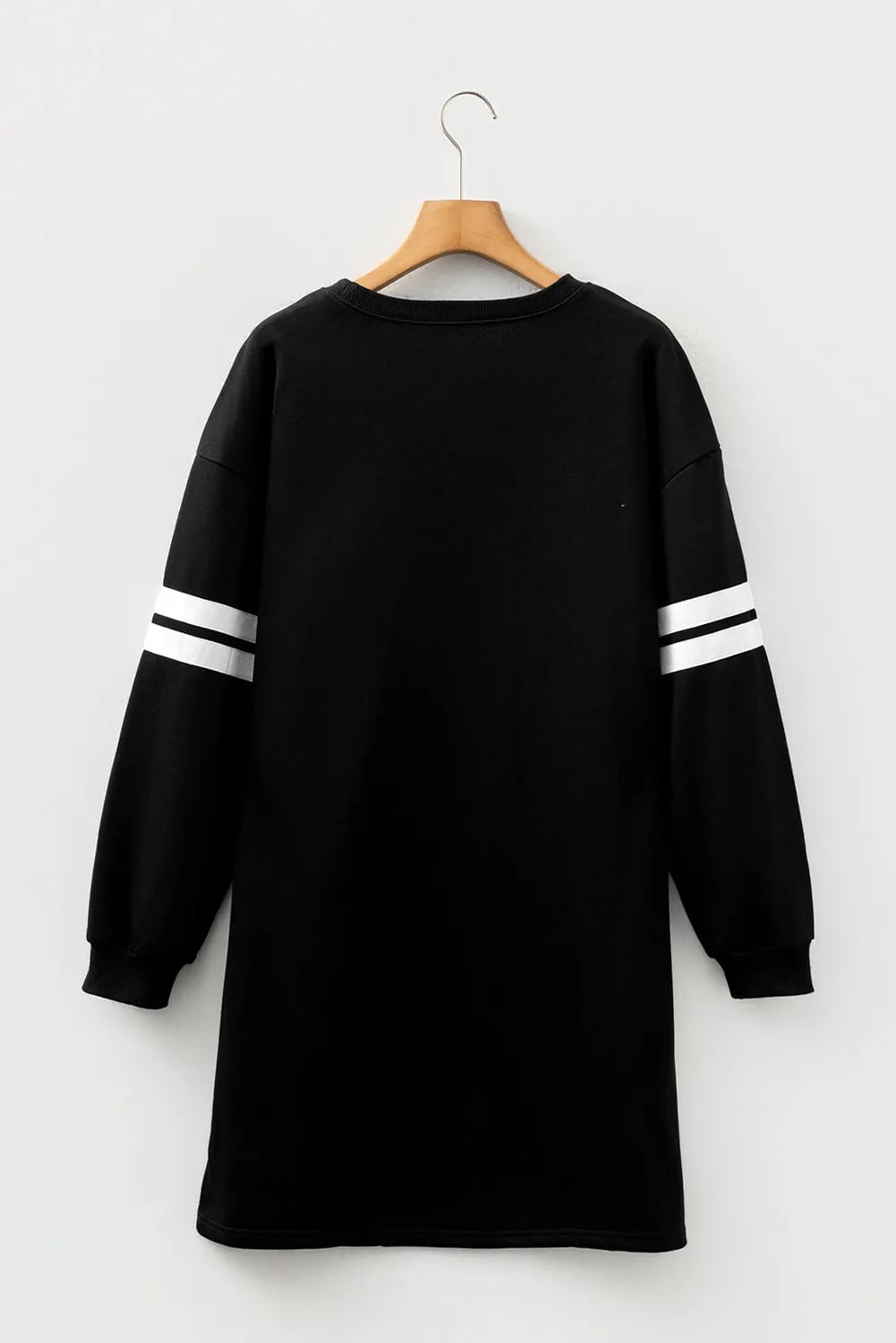 Black Christmas Sequin Nutcracker-man Graphic Varsity Striped Sleeve Sweatshirt Dress