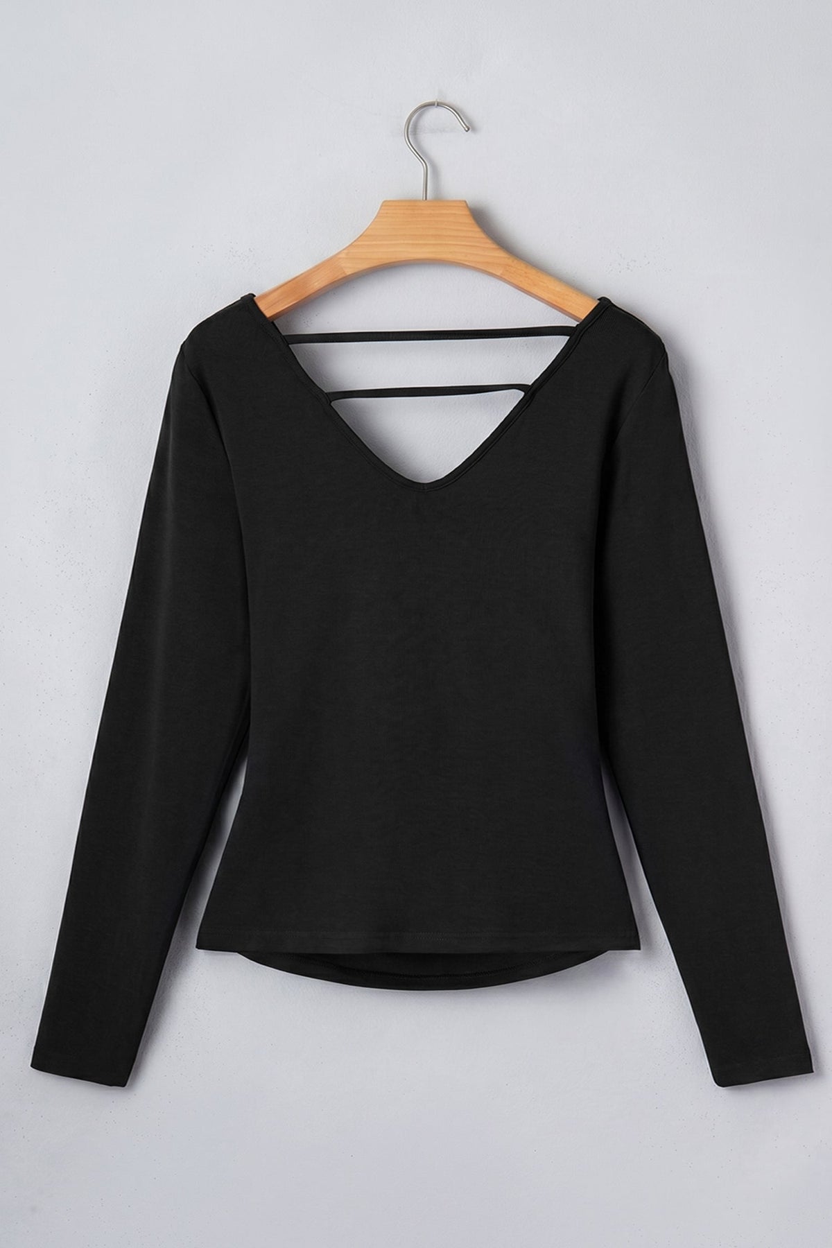 Black Color Block Drape V Neck Pleated Long Sleeve Top