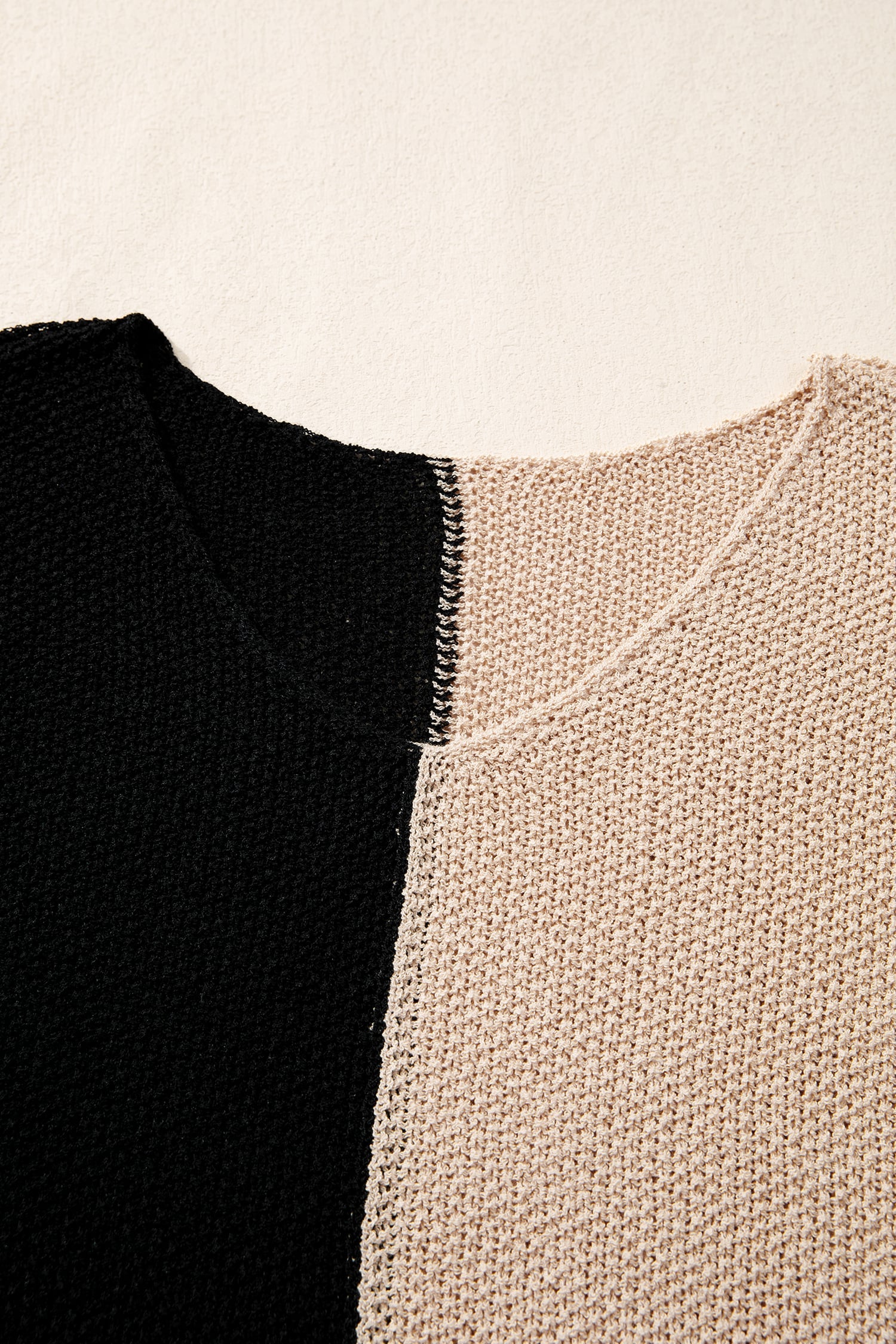 Black Color Block Knit V Neck Loose Sweater