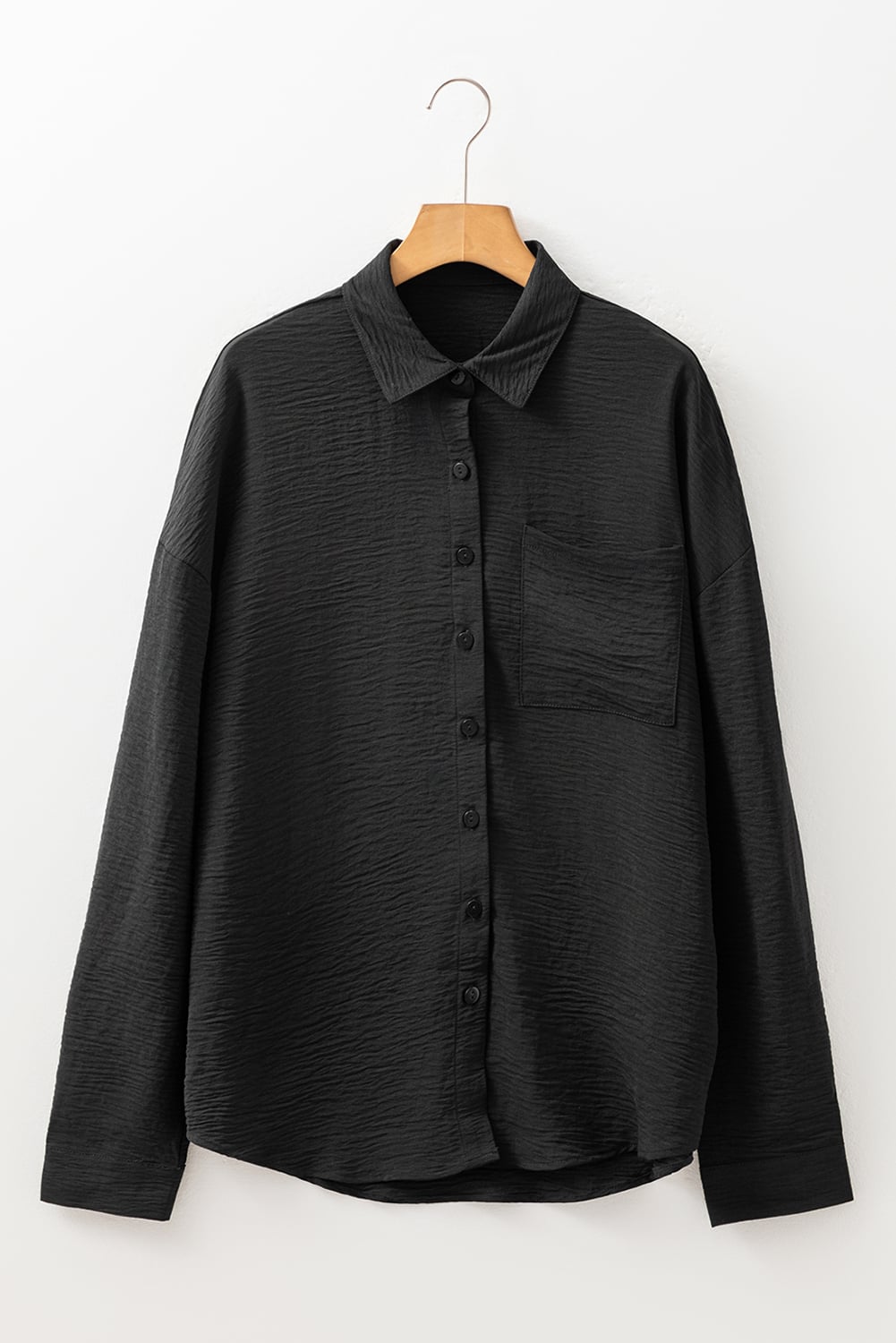 Black Pure Color Patch Pocket Shirt