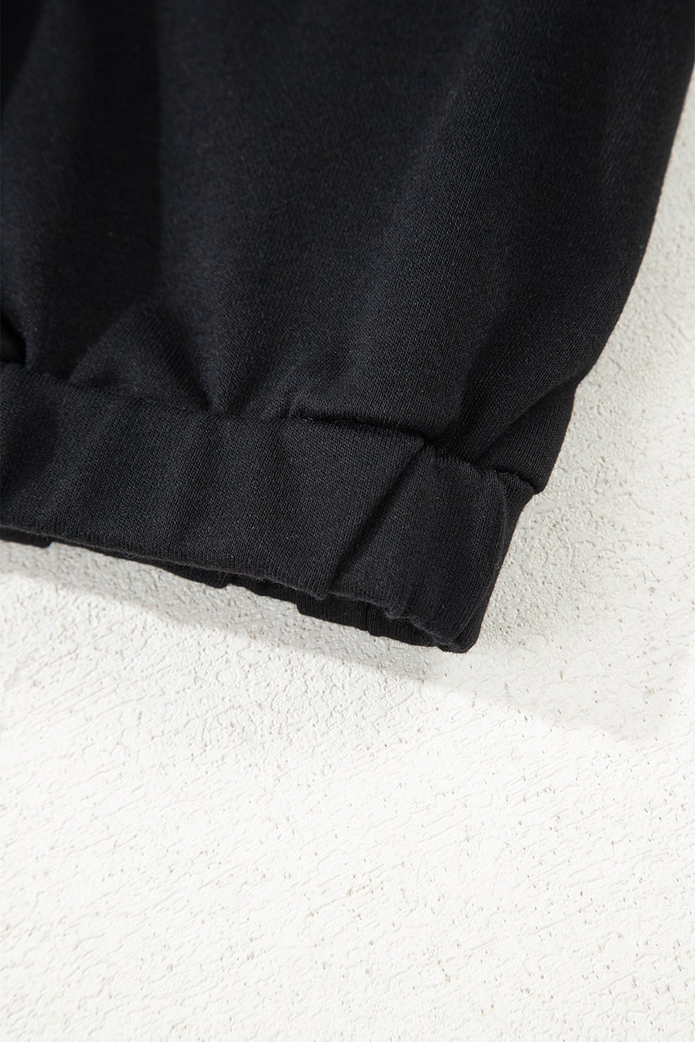 Black Color Block Patchwork Half Button Pullover and Shorts 2pcs Outfit
