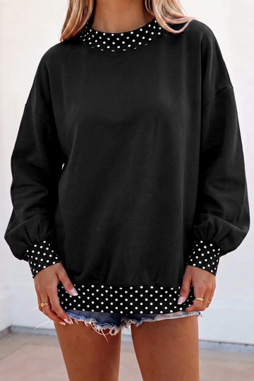 Black Colorblock Polka Dot Contrast Trim Oversized Sweatshirt