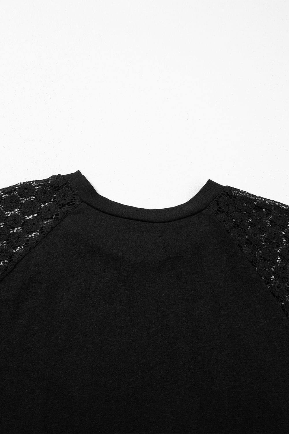 Black Contrast Lace Raglan Sleeve Pleated Detail Shift Dress