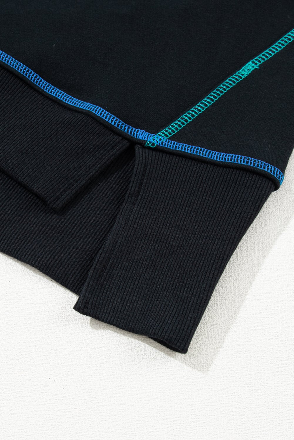 Black Contrast Stitching Split Baggy Sweatshirt
