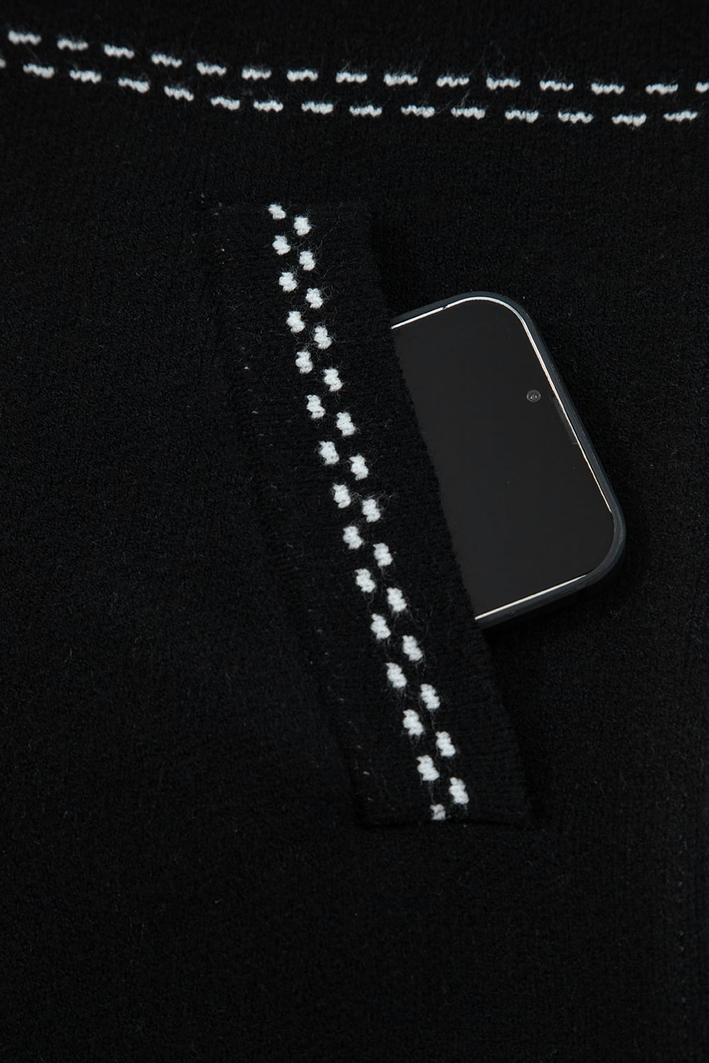 Black Contrast Trim Button up Sweater Cardigan