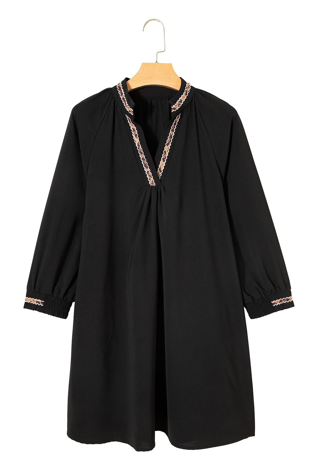 Black Contrast Trim V Neck Bracelet Sleeve Shift Mini Dress