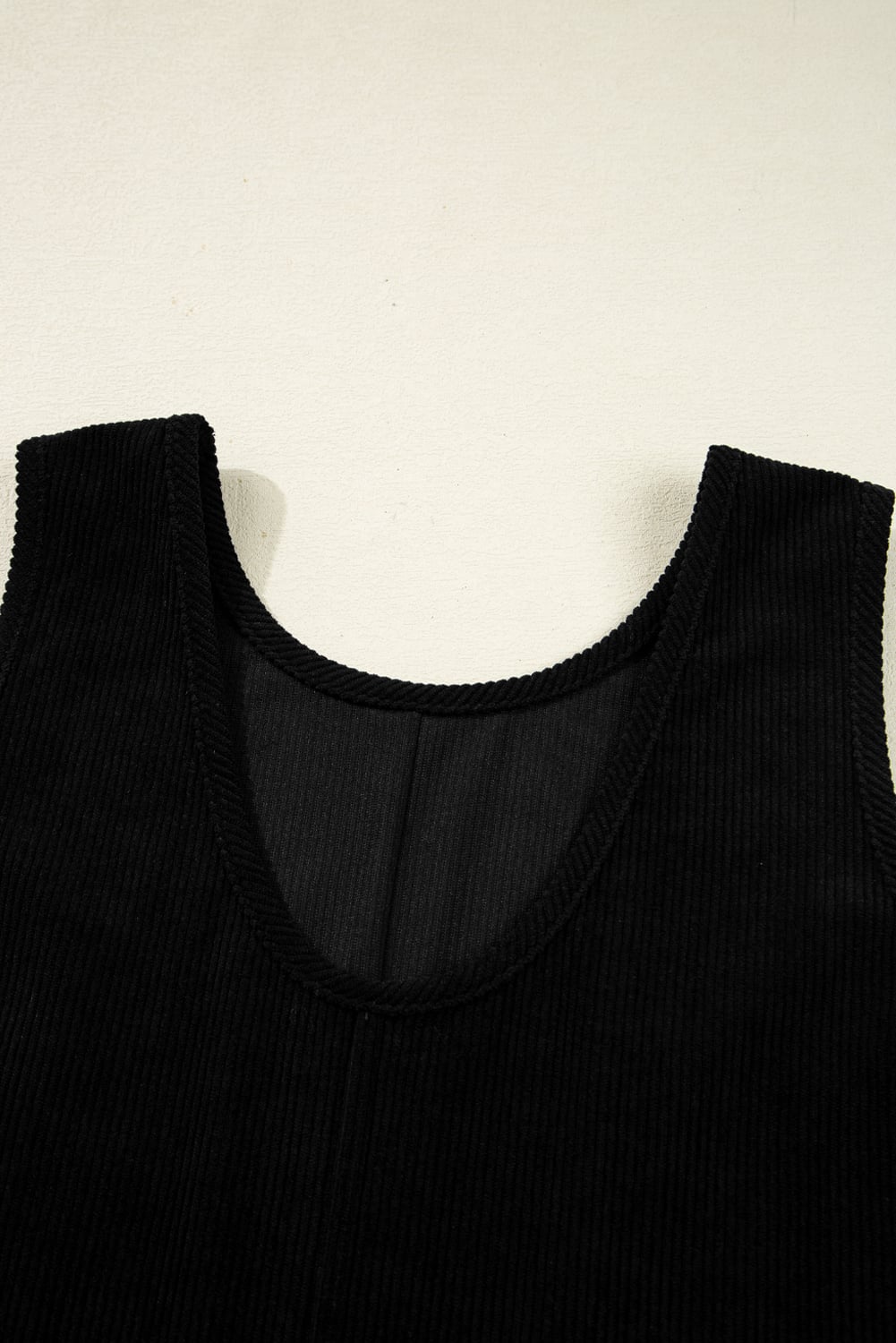 Black Corduroy Sleeveless Mini Dress With Patched Pockets