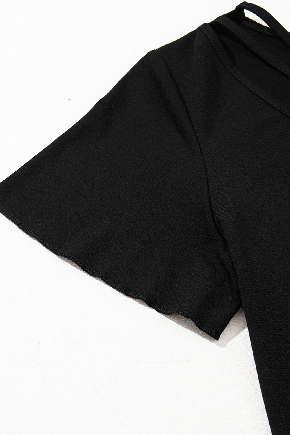 Black Crisscross V Neck Butterfly Sleeve T Shirt
