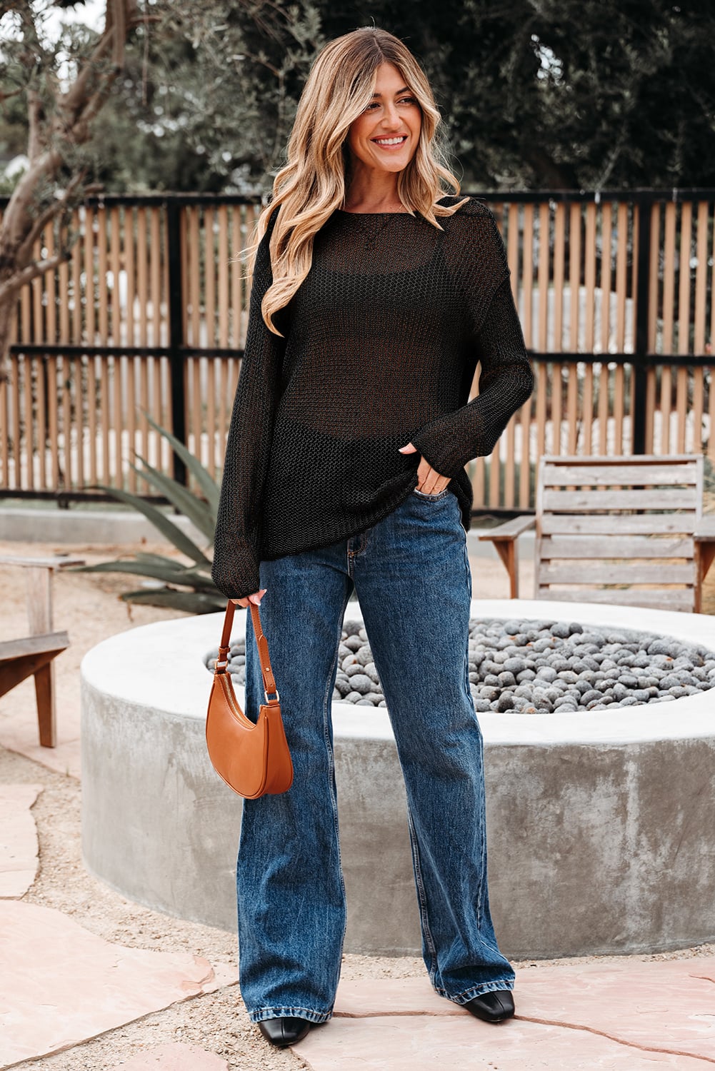 Black Crochet Hollow-out Jumper Top Sweater