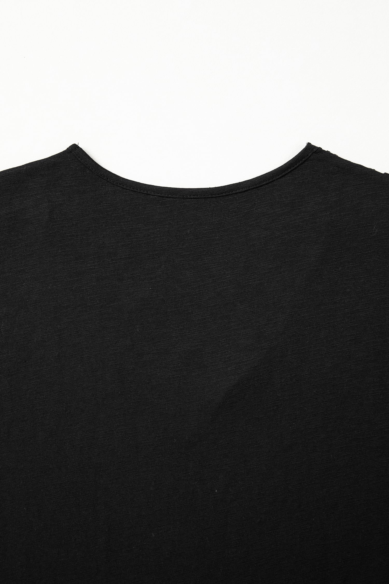 Black Cutout Embroidered Trim V Neck Cap Sleeve Tee