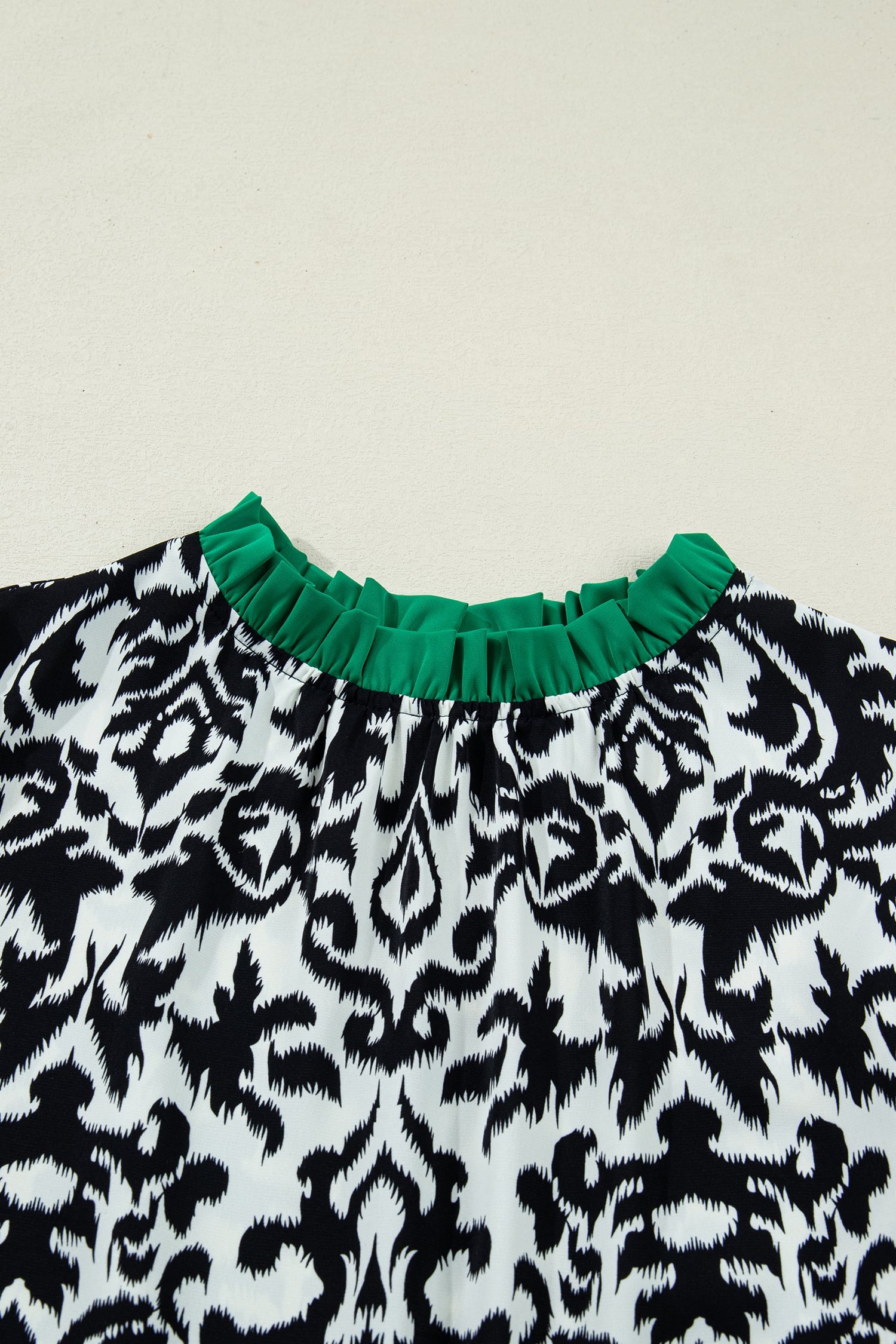 Black Damask Print Ruffled Color Block Detail Half Sleeve Blouse