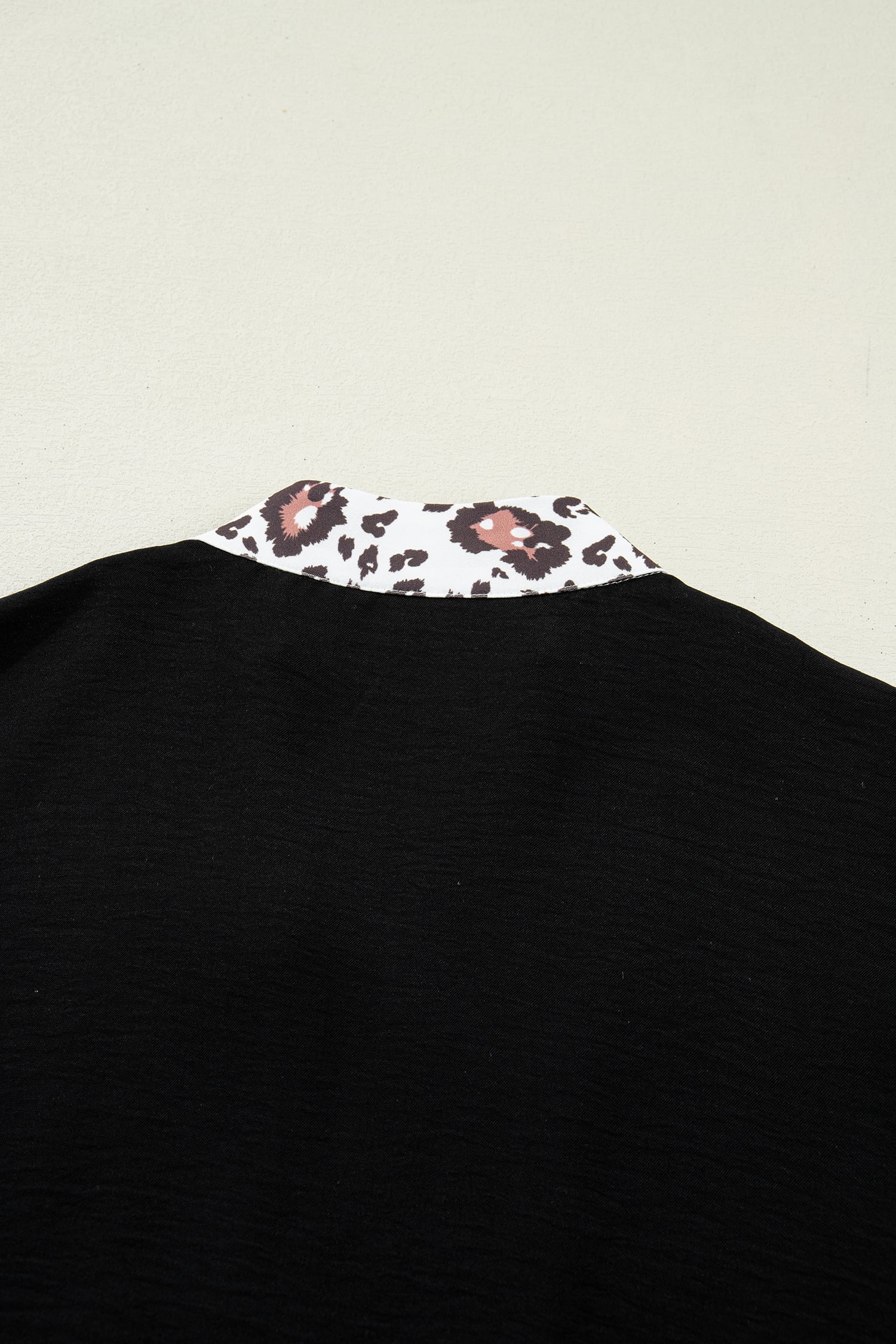 Black Dolman Half Sleeve Leopard Patchwork Trim V Neck Blouse