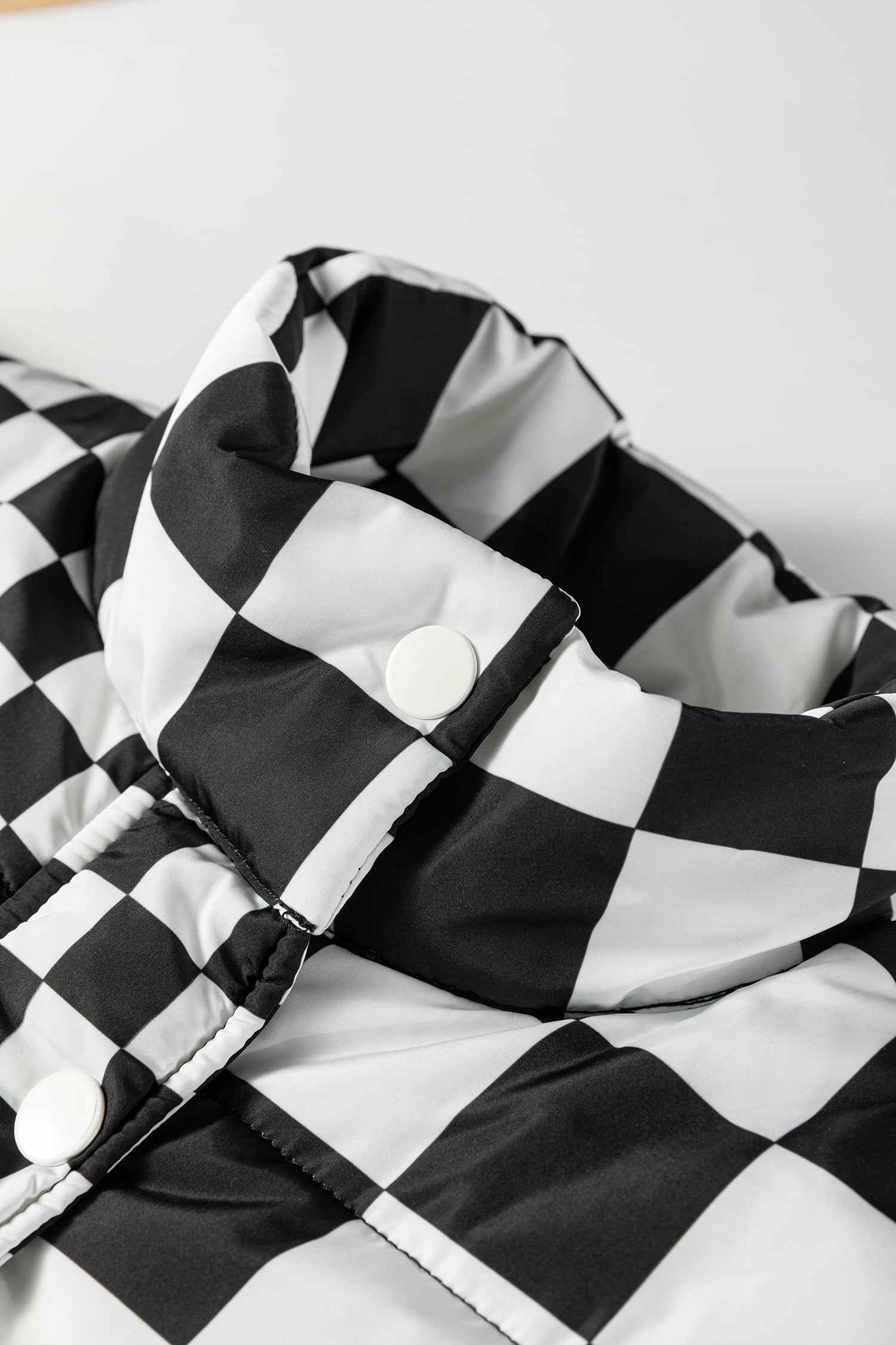 Black Double Checked Stand Collar Cropped Puffer Vest