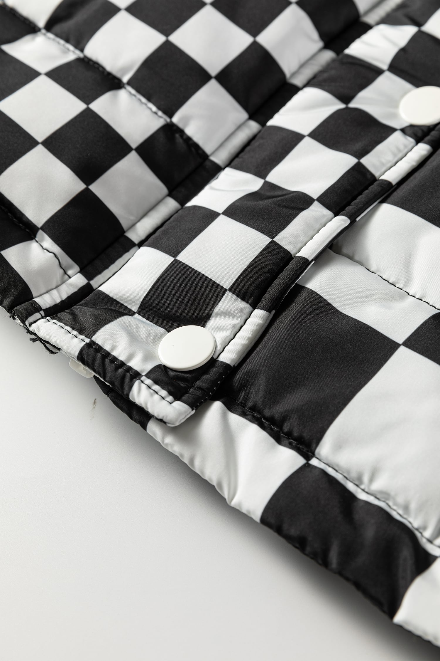 Black Double Checked Stand Collar Cropped Puffer Vest