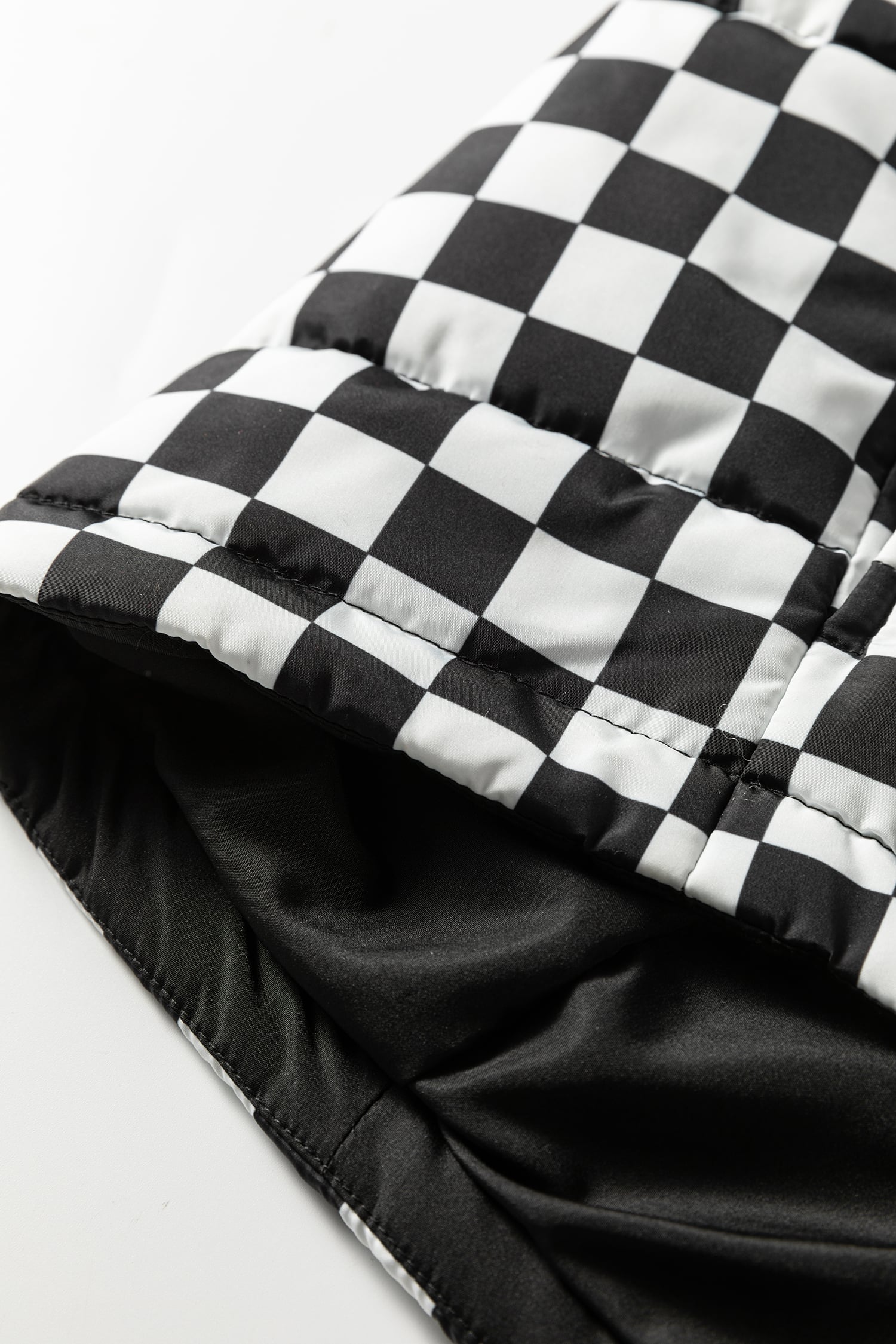 Black Double Checked Stand Collar Cropped Puffer Vest