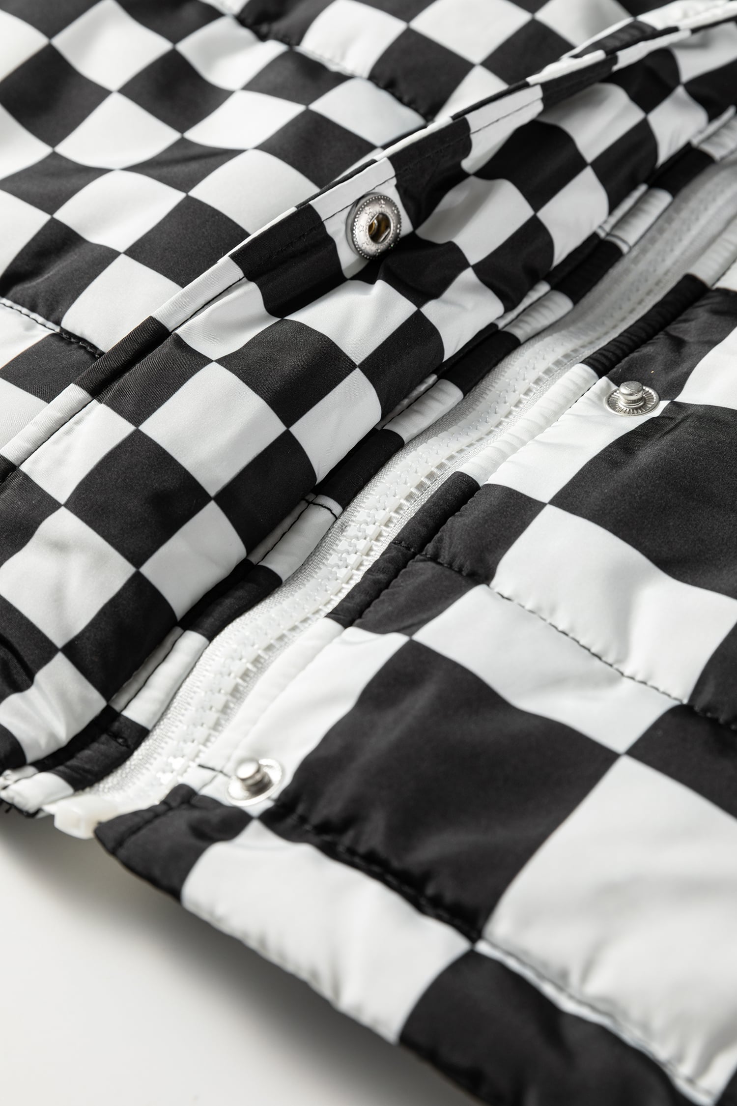 Black Double Checked Stand Collar Cropped Puffer Vest