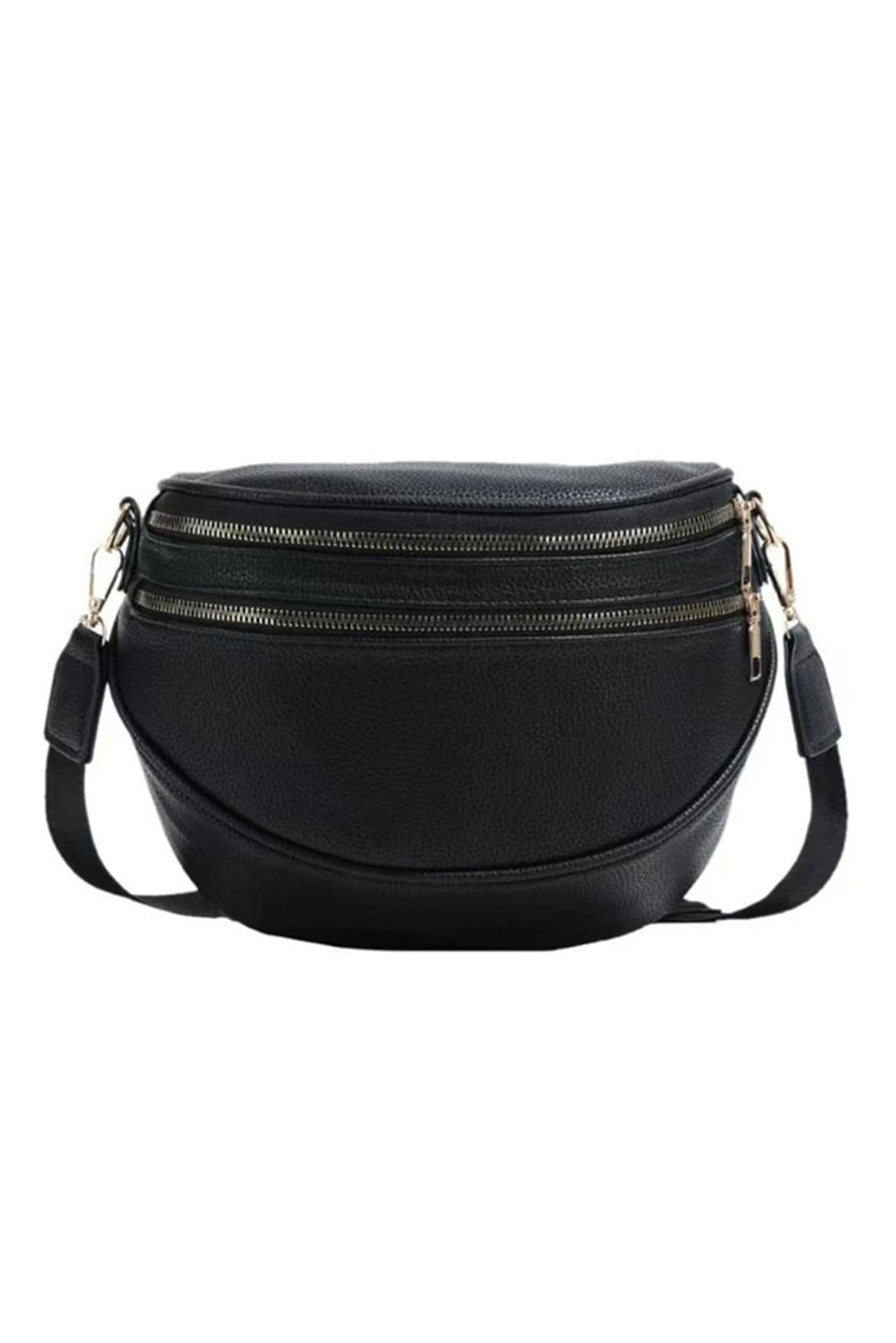Black Double Zip Faux Leather Crossbody Bag