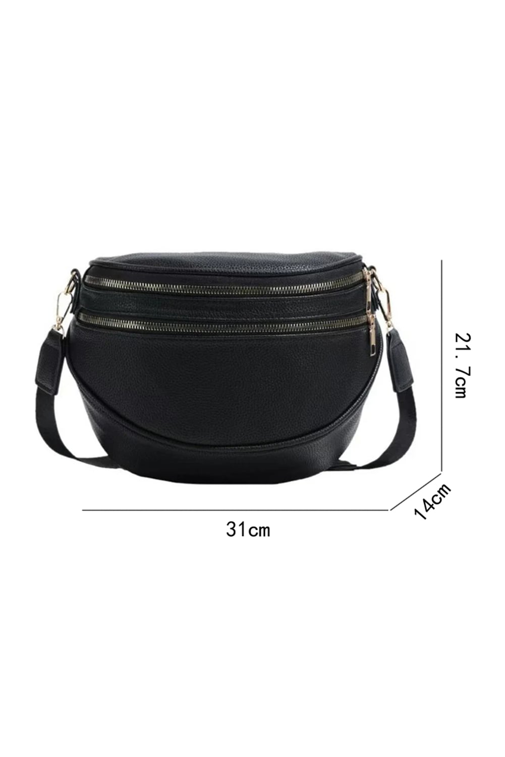Black Double Zip Faux Leather Crossbody Bag